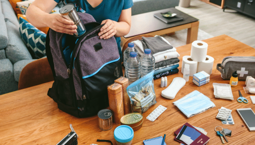 Person packing a bag with essential items like toiletries, clothing, and entertainment for an overnight hospital stay.